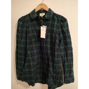 Tuckernuck Navy Green Blackwatch Saranac Long Sleeve Peterpan Collar Shirt Small